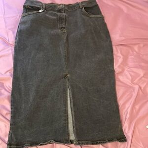 Long denim skirt with front slit